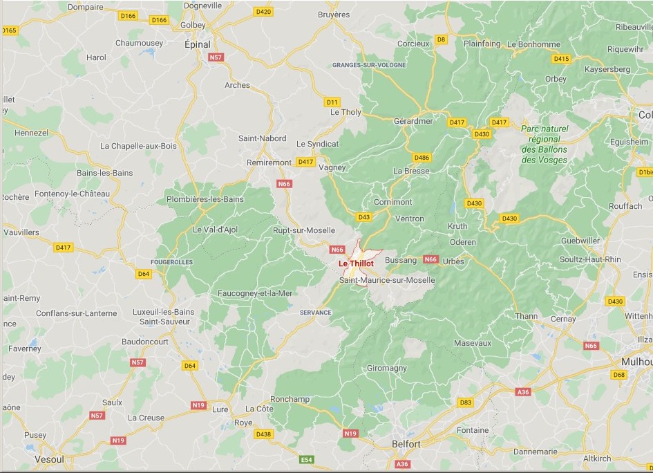 Map of the region around Le Thillot